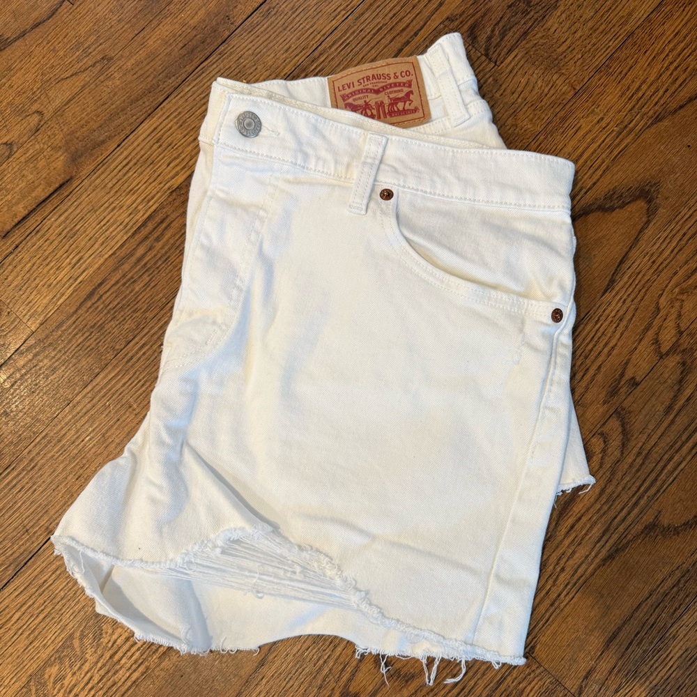 Levi's White Distressed Denim Cutoff Shorts